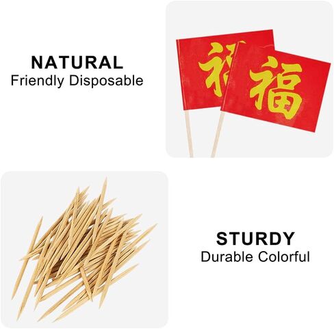 Chinese New Year Fu Gold Cupcake Topper Flags Banner Mini Small Chinese Blessing Toothpick Stick Flags Chinese New Year Happy Cake Party Theme Decorations(100Pcs) in Saudi Arabia
