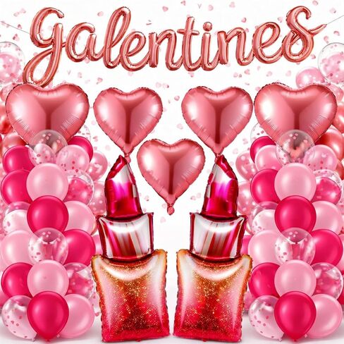 108 Pcs Galentines Day Decorations Set Latex and Confetti Galentines Balloon Arch Foil Heart and Lipstick Balloons for Valentines Day Supplies in Saudi Arabia