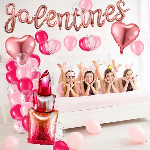 108 Pcs Galentines Day Decorations Set Latex and Confetti Galentines Balloon Arch Foil Heart and Lipstick Balloons for Valentines Day Supplies in Saudi Arabia