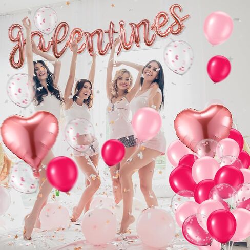 108 Pcs Galentines Day Decorations Set Latex and Confetti Galentines Balloon Arch Foil Heart and Lipstick Balloons for Valentines Day Supplies in Saudi Arabia
