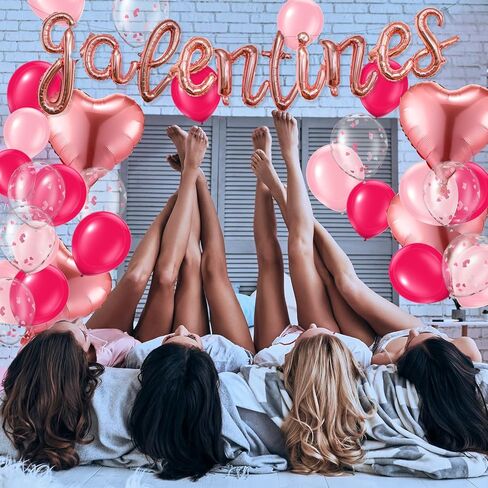 108 Pcs Galentines Day Decorations Set Latex and Confetti Galentines Balloon Arch Foil Heart and Lipstick Balloons for Valentines Day Supplies in Saudi Arabia