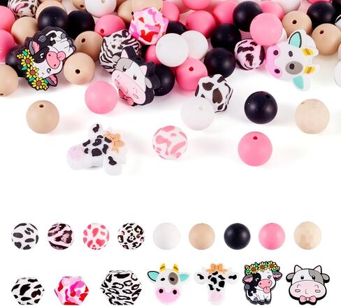 Cheriswelry 48Pcs Print Silicone Bead 15mm Round Silicone Beads for Keychain Bracelet Leopard Focal Bead Mixed Color for DIY Lanyard Necklace Crafts Making in Saudi Arabia