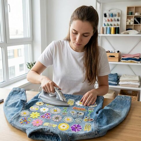 27PCS Daisy Flower Iron on Patches, Cute Floral Embroidered Iron on Patches for Clothes, Custom Colorful Applique for Hats, Jeans, Jackets, Bags, Backpacks, Dress in Saudi Arabia