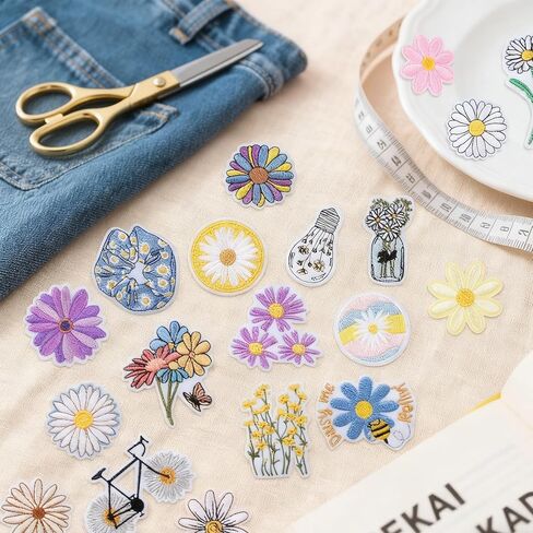 27PCS Daisy Flower Iron on Patches, Cute Floral Embroidered Iron on Patches for Clothes, Custom Colorful Applique for Hats, Jeans, Jackets, Bags, Backpacks, Dress in Saudi Arabia