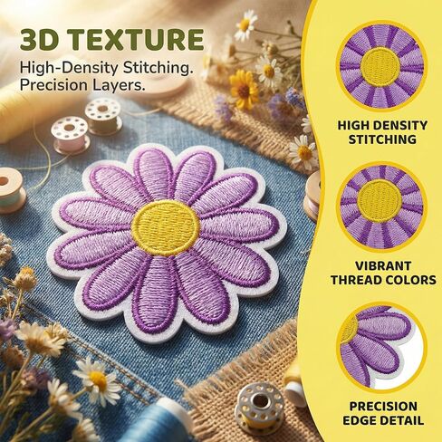 27PCS Daisy Flower Iron on Patches, Cute Floral Embroidered Iron on Patches for Clothes, Custom Colorful Applique for Hats, Jeans, Jackets, Bags, Backpacks, Dress in Saudi Arabia