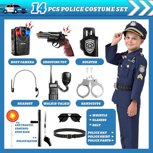 MGparty Police Officer Costume for Kids Halloween Police Cosplay Accessories for Boys Halloween Dress Up Party in Saudi Arabia