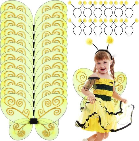 12 Set Bee Wings with Antenna Headband for Kids Halloween Costumes Accessories Yellow Bee Wings Grey Bee Wings Dress up Cosplay Party Favors for Women and Kids in Saudi Arabia
