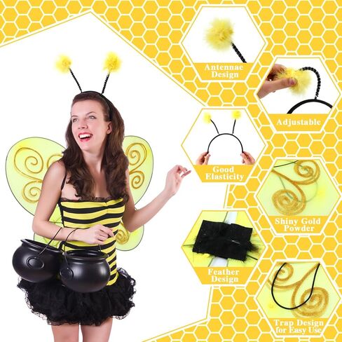 12 Set Bee Wings with Antenna Headband for Kids Halloween Costumes Accessories Yellow Bee Wings Grey Bee Wings Dress up Cosplay Party Favors for Women and Kids in Saudi Arabia