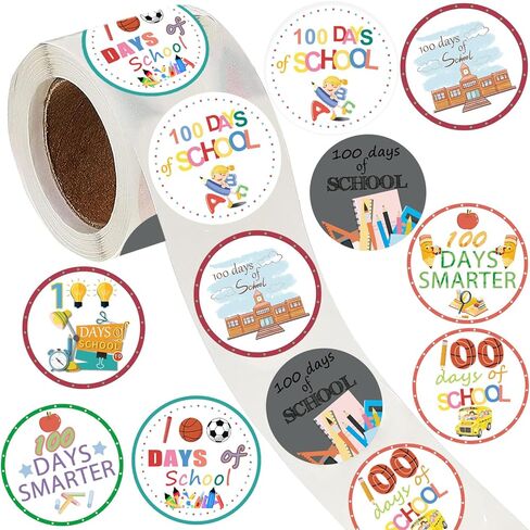 500 Pieces 100th Day of School Party Decorations Labels Roll Stickers - Back to School 100 Days School Themed Party Supplies Decor Favors Jar Containers Letter DIY Sticker Labels Decals in Saudi Arabia