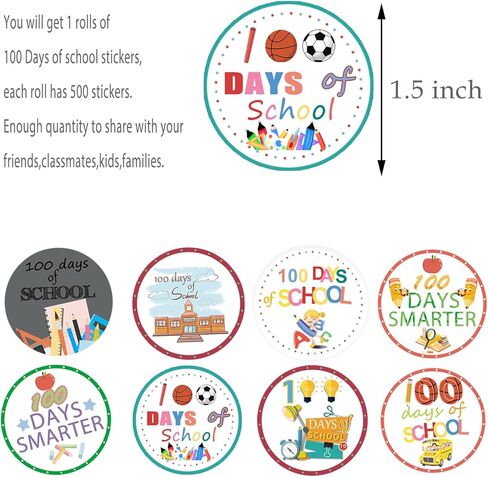 500 Pieces 100th Day of School Party Decorations Labels Roll Stickers - Back to School 100 Days School Themed Party Supplies Decor Favors Jar Containers Letter DIY Sticker Labels Decals in Saudi Arabia