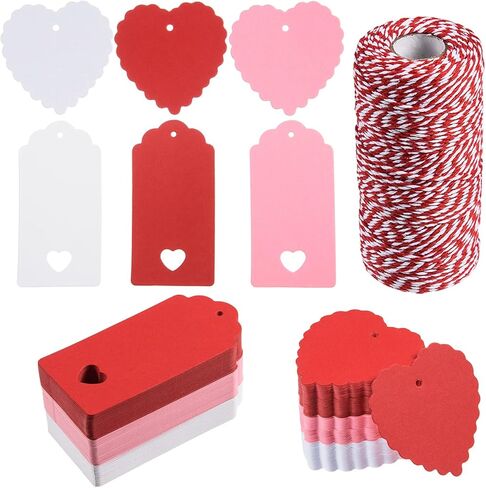 360 Pcs Valentines Day Gift Tags Heart Kraft Paper Tags Valentine's Day Theme Hanging Name Tags Labels with String for Valentine's Day Wedding Birthday Party Wrapping DIY Supplies(Red, White, Pink) in Saudi Arabia