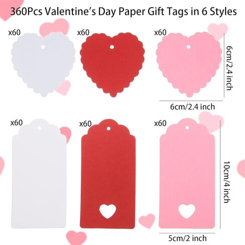 360 Pcs Valentines Day Gift Tags Heart Kraft Paper Tags Valentine's Day Theme Hanging Name Tags Labels with String for Valentine's Day Wedding Birthday Party Wrapping DIY Supplies(Red, White, Pink) in Saudi Arabia