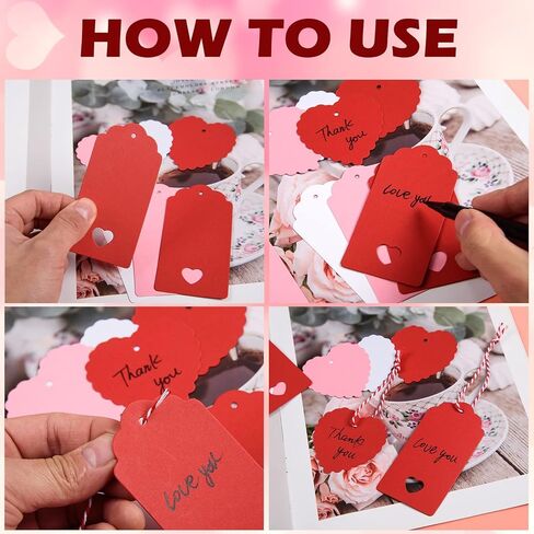 360 Pcs Valentines Day Gift Tags Heart Kraft Paper Tags Valentine's Day Theme Hanging Name Tags Labels with String for Valentine's Day Wedding Birthday Party Wrapping DIY Supplies(Red, White, Pink) in Saudi Arabia