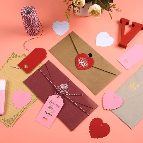 360 Pcs Valentines Day Gift Tags Heart Kraft Paper Tags Valentine's Day Theme Hanging Name Tags Labels with String for Valentine's Day Wedding Birthday Party Wrapping DIY Supplies(Red, White, Pink) in Saudi Arabia