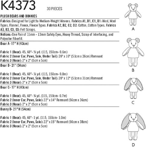 Kwik Sew K 4373 Plush Bears and Bunnies Sewing Pattern in Saudi Arabia