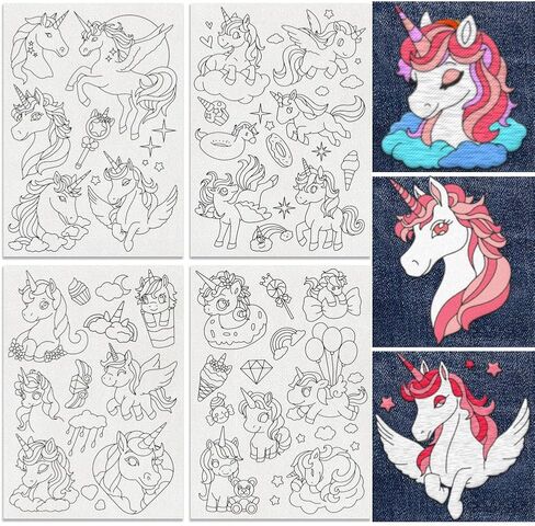 30Pcs Unicorn Embroidery Pattern Stabilizer, 8.3"x11.7" Water Soluble Stick and Stitch Embroidery Sticker, 4 Sheets Hand Sewing DIY Embroidery Paper in Saudi Arabia