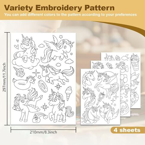 30Pcs Unicorn Embroidery Pattern Stabilizer, 8.3"x11.7" Water Soluble Stick and Stitch Embroidery Sticker, 4 Sheets Hand Sewing DIY Embroidery Paper in Saudi Arabia