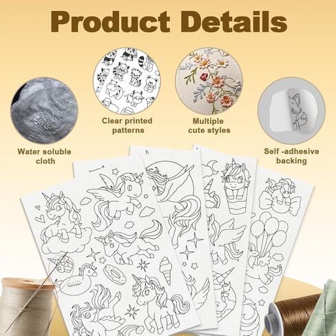 30Pcs Unicorn Embroidery Pattern Stabilizer, 8.3"x11.7" Water Soluble Stick and Stitch Embroidery Sticker, 4 Sheets Hand Sewing DIY Embroidery Paper in Saudi Arabia