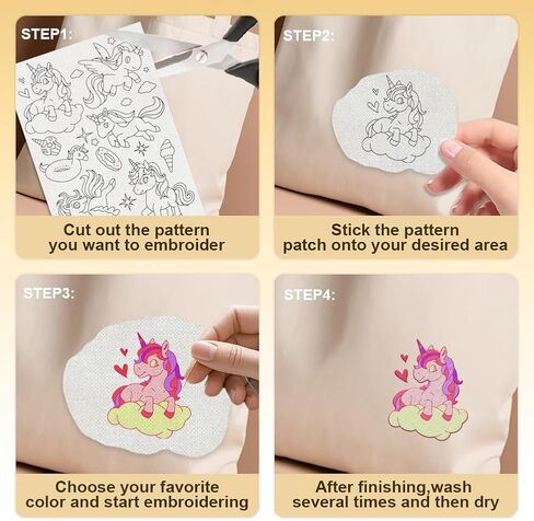 30Pcs Unicorn Embroidery Pattern Stabilizer, 8.3"x11.7" Water Soluble Stick and Stitch Embroidery Sticker, 4 Sheets Hand Sewing DIY Embroidery Paper in Saudi Arabia