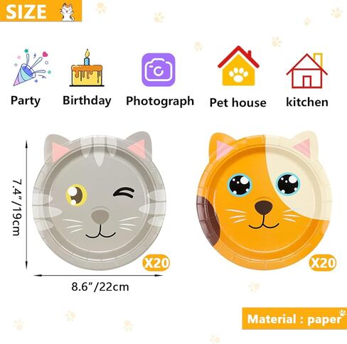 Cat Shaped Dinner Plates, Cat Birthday Party Disposable Plates, Cat Themed Party Tableware for Birthday, Party, Baby Shower, Kitten Theme Party Supplies (40ct) in Saudi Arabia
