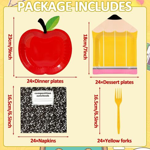 96 Pcs Back to School Tableware Set First Day of School Party Supplies Red Apple Pencil Paper Plates Composition Notebook Napkins Classroom Decoration for Kindergarten Preschool Teacher Party Serve 24 in Saudi Arabia