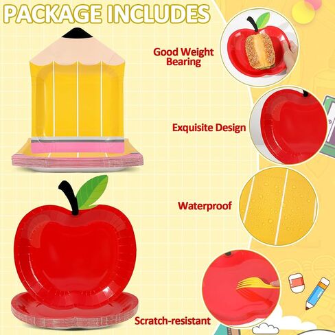 96 Pcs Back to School Tableware Set First Day of School Party Supplies Red Apple Pencil Paper Plates Composition Notebook Napkins Classroom Decoration for Kindergarten Preschool Teacher Party Serve 24 in Saudi Arabia
