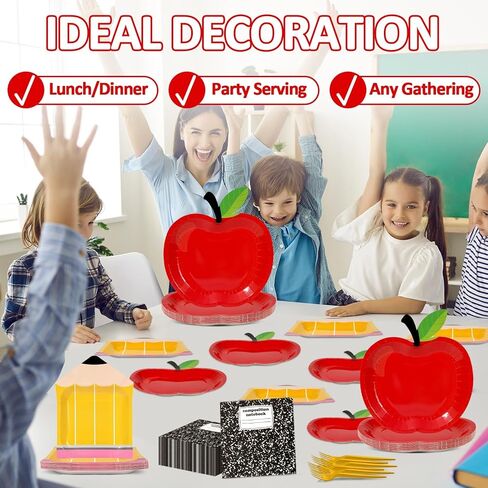 96 Pcs Back to School Tableware Set First Day of School Party Supplies Red Apple Pencil Paper Plates Composition Notebook Napkins Classroom Decoration for Kindergarten Preschool Teacher Party Serve 24 in Saudi Arabia