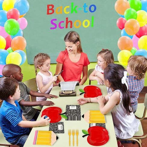 96 Pcs Back to School Tableware Set First Day of School Party Supplies Red Apple Pencil Paper Plates Composition Notebook Napkins Classroom Decoration for Kindergarten Preschool Teacher Party Serve 24 in Saudi Arabia
