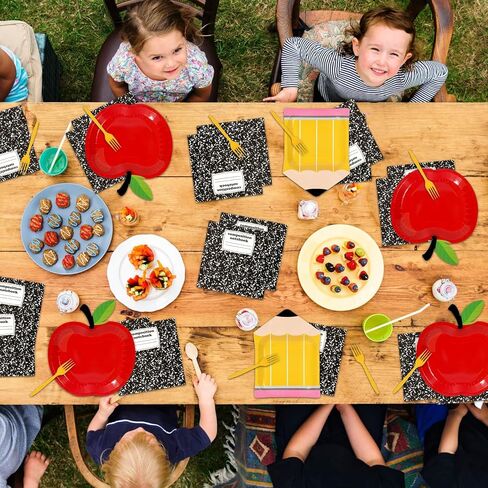 96 Pcs Back to School Tableware Set First Day of School Party Supplies Red Apple Pencil Paper Plates Composition Notebook Napkins Classroom Decoration for Kindergarten Preschool Teacher Party Serve 24 in Saudi Arabia