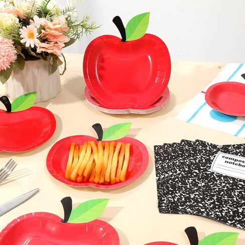 96 Pcs Back to School Tableware Set First Day of School Party Supplies Red Apple Pencil Paper Plates Composition Notebook Napkins Classroom Decoration for Kindergarten Preschool Teacher Party Serve 24 in Saudi Arabia