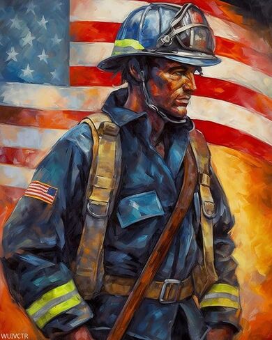 WUIVCTR Paint by Numbers for Adults 16x20 inch Canvas Adults' Paint by Number Kits on Canvas DIY Oil Painting by Numbers for Adult Firefighter Fire Truck American Flag in Saudi Arabia