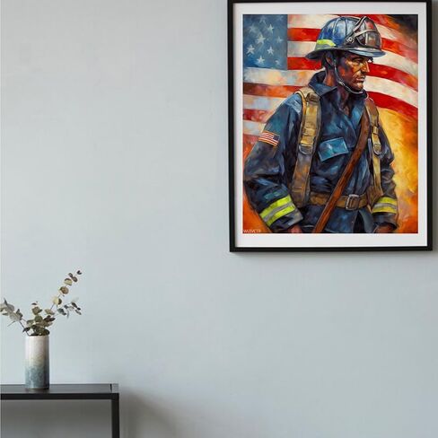 WUIVCTR Paint by Numbers for Adults 16x20 inch Canvas Adults' Paint by Number Kits on Canvas DIY Oil Painting by Numbers for Adult Firefighter Fire Truck American Flag in Saudi Arabia