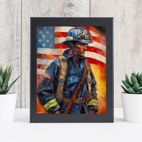 WUIVCTR Paint by Numbers for Adults 16x20 inch Canvas Adults' Paint by Number Kits on Canvas DIY Oil Painting by Numbers for Adult Firefighter Fire Truck American Flag in Saudi Arabia