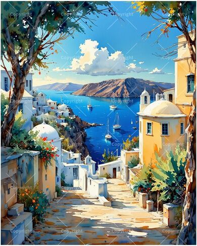 Mediterranean Landscape Paint by Numbers Kit for Adults - DIY Santorini Coastal View Painting on Canvas 16x20, Acrylic Paint Set, Suitable for Beginners, Art for Home Decoration or Gifts in Saudi Arabia