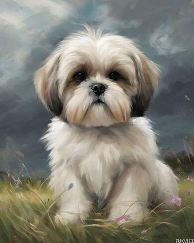 طلاء FUKVHIL بالأرقام Shih Tzu على لوحة العشب حسب الرقم للبالغين، لوحة رقمية DIY للمبتدئين، هدية رسم ديكور الحائط، 40 × 50 سم بدون إطار in Saudi Arabia