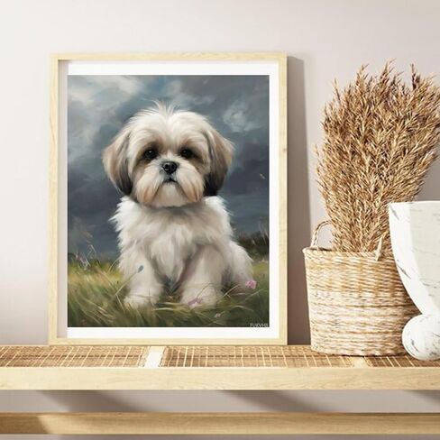 طلاء FUKVHIL بالأرقام Shih Tzu على لوحة العشب حسب الرقم للبالغين، لوحة رقمية DIY للمبتدئين، هدية رسم ديكور الحائط، 40 × 50 سم بدون إطار in Saudi Arabia