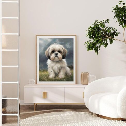 طلاء FUKVHIL بالأرقام Shih Tzu على لوحة العشب حسب الرقم للبالغين، لوحة رقمية DIY للمبتدئين، هدية رسم ديكور الحائط، 40 × 50 سم بدون إطار in Saudi Arabia