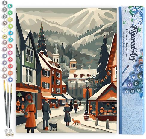 Figured'Art Paint by Numbers for Adults with Frame Jolly Santa's Evening 16x20in - Craft Art Painting DIY Kit Canvas Already Stretched on a Wooden Frame in Kuwait