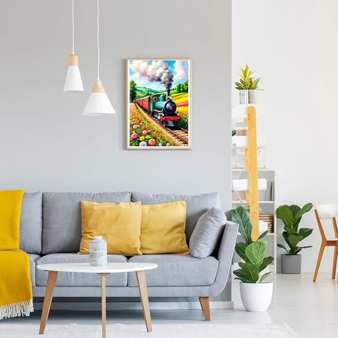 GDYEEH DIY قطار عتيق 5D مجموعات فنية ماسية، حفر كامل مستدير متلألئ بحر الزهور الماسي صورة اللوحة، قطار الرسم بالأرقام مجموعات فنية للبالغين المبتدئين ديكور جدار المنزل 12 × 16 بوصة in Kuwait