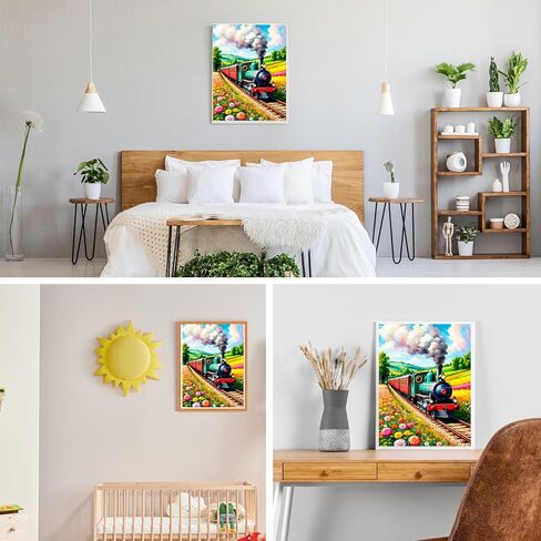 GDYEEH DIY قطار عتيق 5D مجموعات فنية ماسية، حفر كامل مستدير متلألئ بحر الزهور الماسي صورة اللوحة، قطار الرسم بالأرقام مجموعات فنية للبالغين المبتدئين ديكور جدار المنزل 12 × 16 بوصة in Kuwait