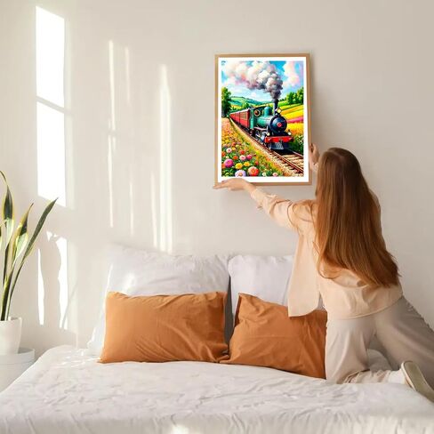 GDYEEH DIY قطار عتيق 5D مجموعات فنية ماسية، حفر كامل مستدير متلألئ بحر الزهور الماسي صورة اللوحة، قطار الرسم بالأرقام مجموعات فنية للبالغين المبتدئين ديكور جدار المنزل 12 × 16 بوصة in Kuwait