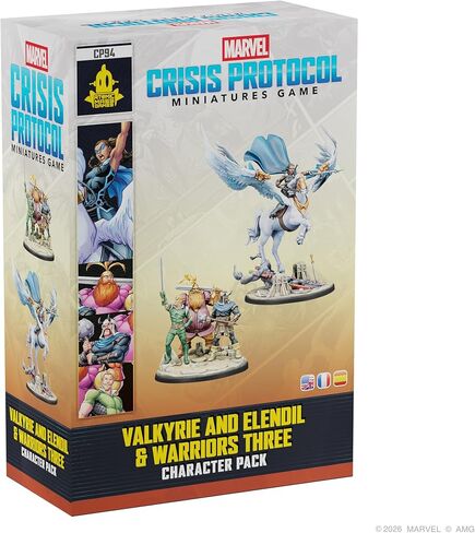 Asmodee Marvel: Crisis Protocol Valkyrie on Elendil & Warriors Three Character Pack -Mounted Valkyrie & Fandral, Hogun, Volstagg, Tabletop Superhero Game, Ages 14+, 2 Players, 90 Minute Playtime in Saudi Arabia