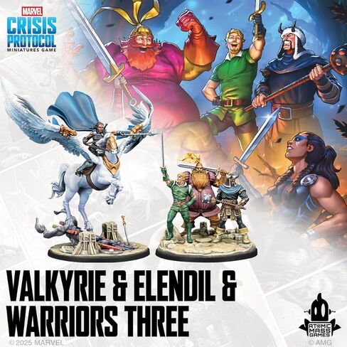 Asmodee Marvel: Crisis Protocol Valkyrie on Elendil & Warriors Three Character Pack -Mounted Valkyrie & Fandral, Hogun, Volstagg, Tabletop Superhero Game, Ages 14+, 2 Players, 90 Minute Playtime in Saudi Arabia