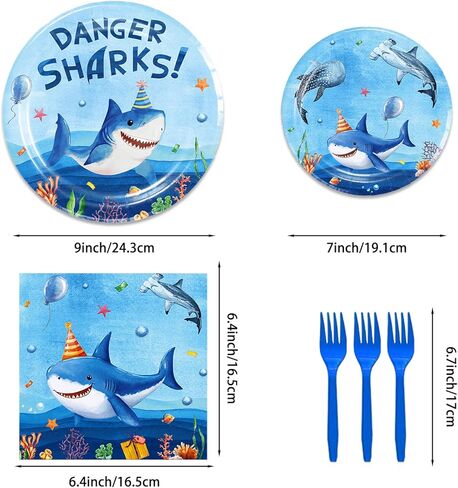 Shark Birthday Party Decorations, Shark Party Supplies with Birthday Banner, Backdrop, Tablecloth, Balloons, Plates, Napkins, Forks, Cake Topper, Cupcake Toppers in Saudi Arabia