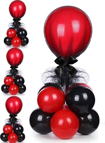BBTO 4 Set Table Centerpieces Balloons Stand Kit Table Stand Holder with Tulle and Latex Balloons Reusable Centerpiece with Base for Birthday Wedding Halloween Xmas Party(Black and Red) in Saudi Arabia