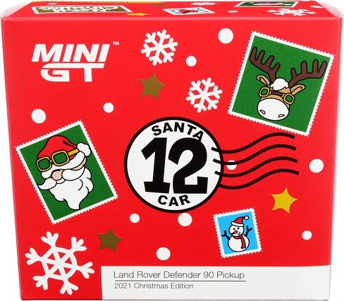 TRUE SCALE miniatures Defender 90 Pickup (RHD) 12 Santa Car Red & Santa Claus & Reindeer Figurines 2021 Christmas Ed. Ltd Ed 9999 pcs 1/64 Diecast Model by TSM MGT00320 in Saudi Arabia