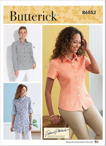 Butterick Misses' Button-Down Shirt, Code B6852 Sewing Pattern Kit, Sizes 16-18-20-22-24, Multicolor in Saudi Arabia