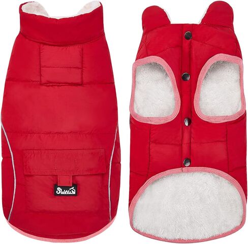 SlowTon Dog Coat - Warm Dog Winter Coat Waterproof, Reflective Winter Jacket with Pocket, Puppy Fleece Vest Pet Apparel Cold Weather Clothes for Small Medium Large Dogs Boy Girl (Red, M) in Saudi Arabia