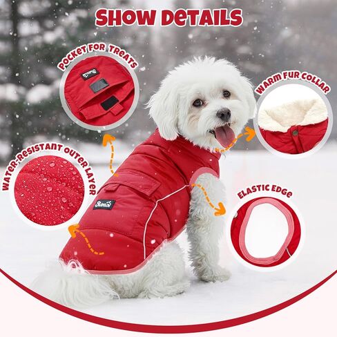 SlowTon Dog Coat - Warm Dog Winter Coat Waterproof, Reflective Winter Jacket with Pocket, Puppy Fleece Vest Pet Apparel Cold Weather Clothes for Small Medium Large Dogs Boy Girl (Red, M) in Saudi Arabia