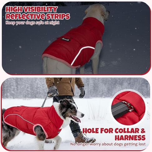 SlowTon Dog Coat - Warm Dog Winter Coat Waterproof, Reflective Winter Jacket with Pocket, Puppy Fleece Vest Pet Apparel Cold Weather Clothes for Small Medium Large Dogs Boy Girl (Red, M) in Saudi Arabia